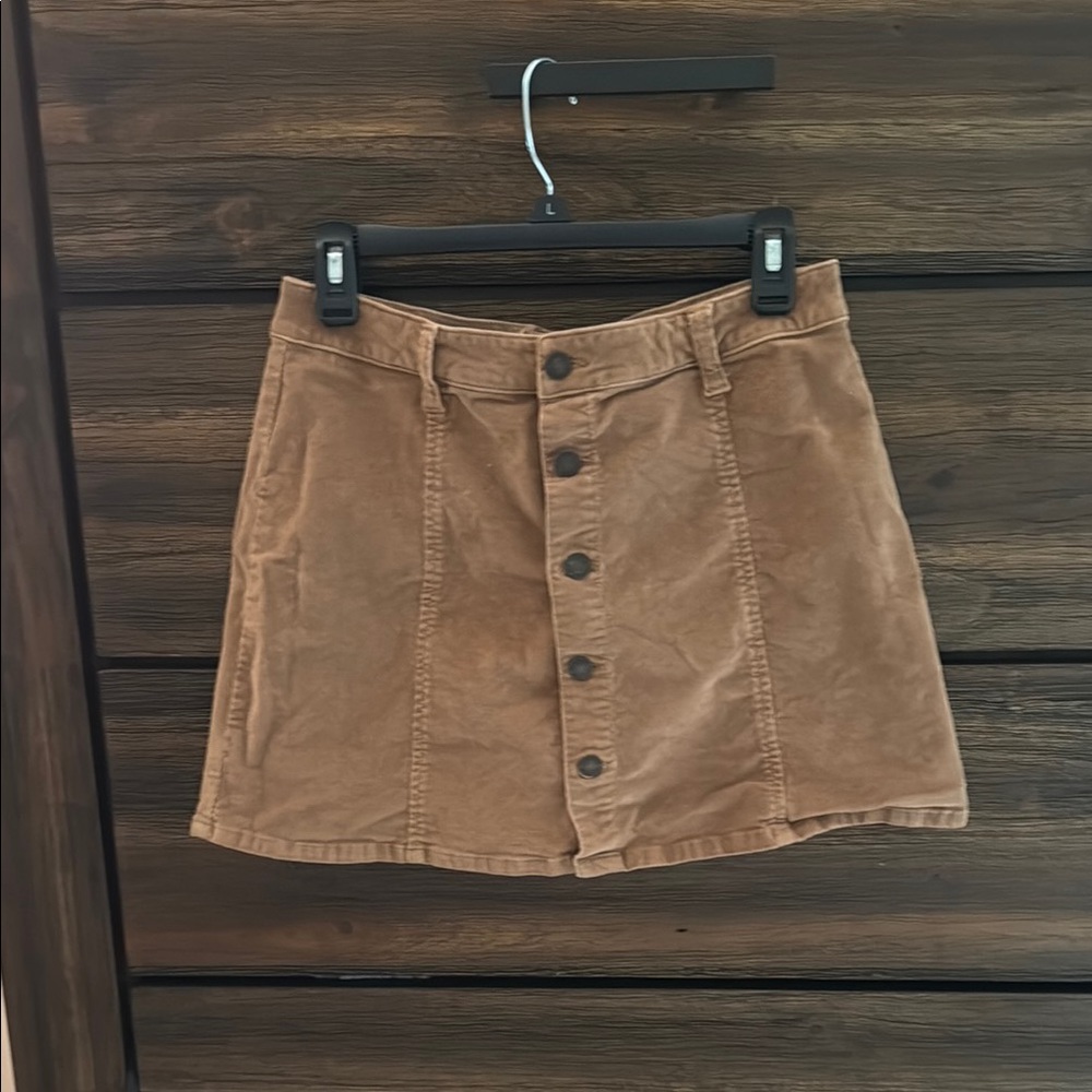 Sky and Sparrow Tan Ribbed A-line Mini Skirt